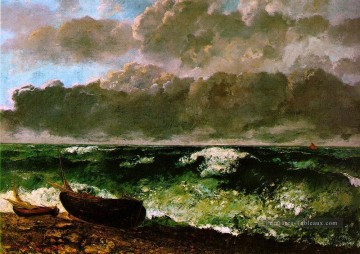 La Mer Orageuse ou La Vague Paysage WBM Plage Gustave Courbet Peinture à l'huile